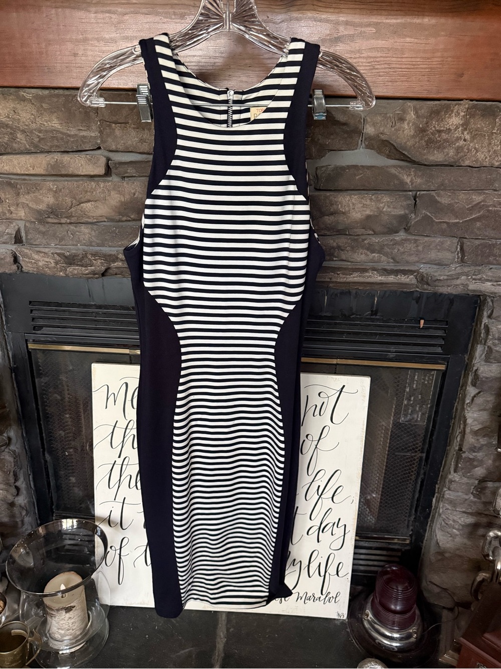 Figure Flattering Dress blue and white.  Ronny Kobo Size L